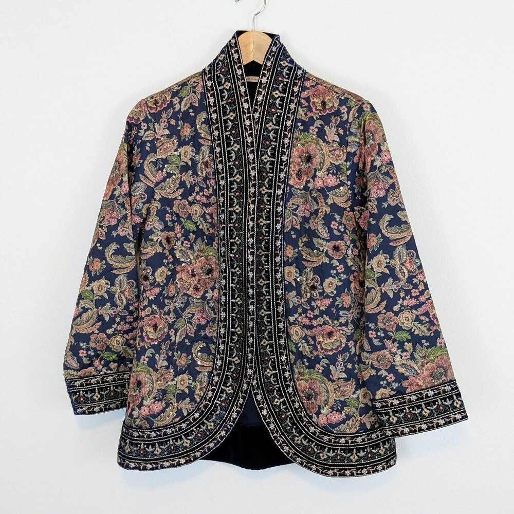 Soft Surroundings Smooth Blooms Embellished Satin Jacket Style Number: 2HB96